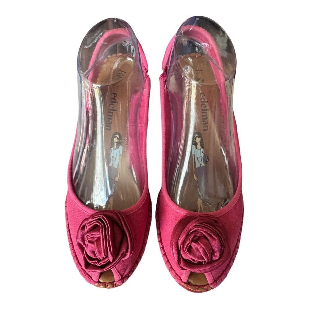 Libby Edelman Curtsy Pink Denim Rosette Wedge peep toe Espadrille size 8.5 - Picture 2 of 16